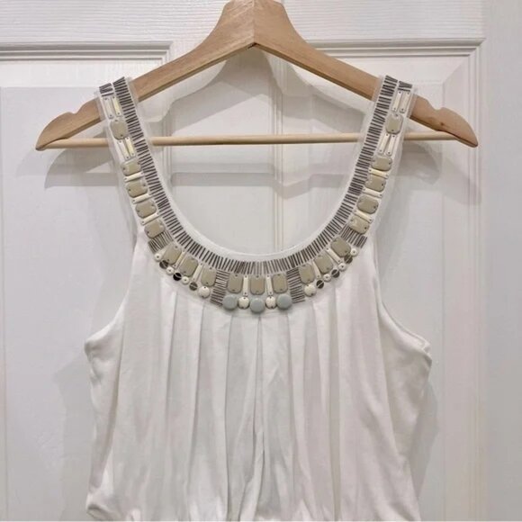 Gorgeous Elegant NWT, Draped-top Beaded Neckline White Grecian Long Maxi Gown - Picture 5 of 7